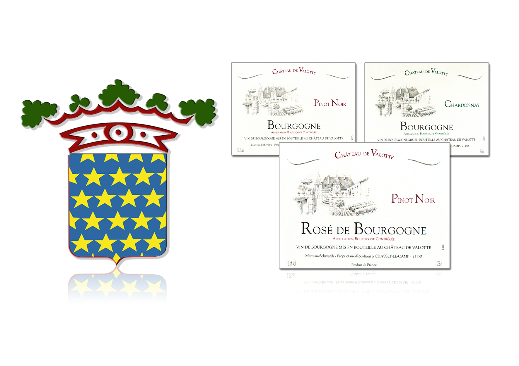 CRÉATION D’ÉTIQUETTES DE VIN & RESTAURATION DE L’ARMOIRIE pour le Château de Valotte (71)