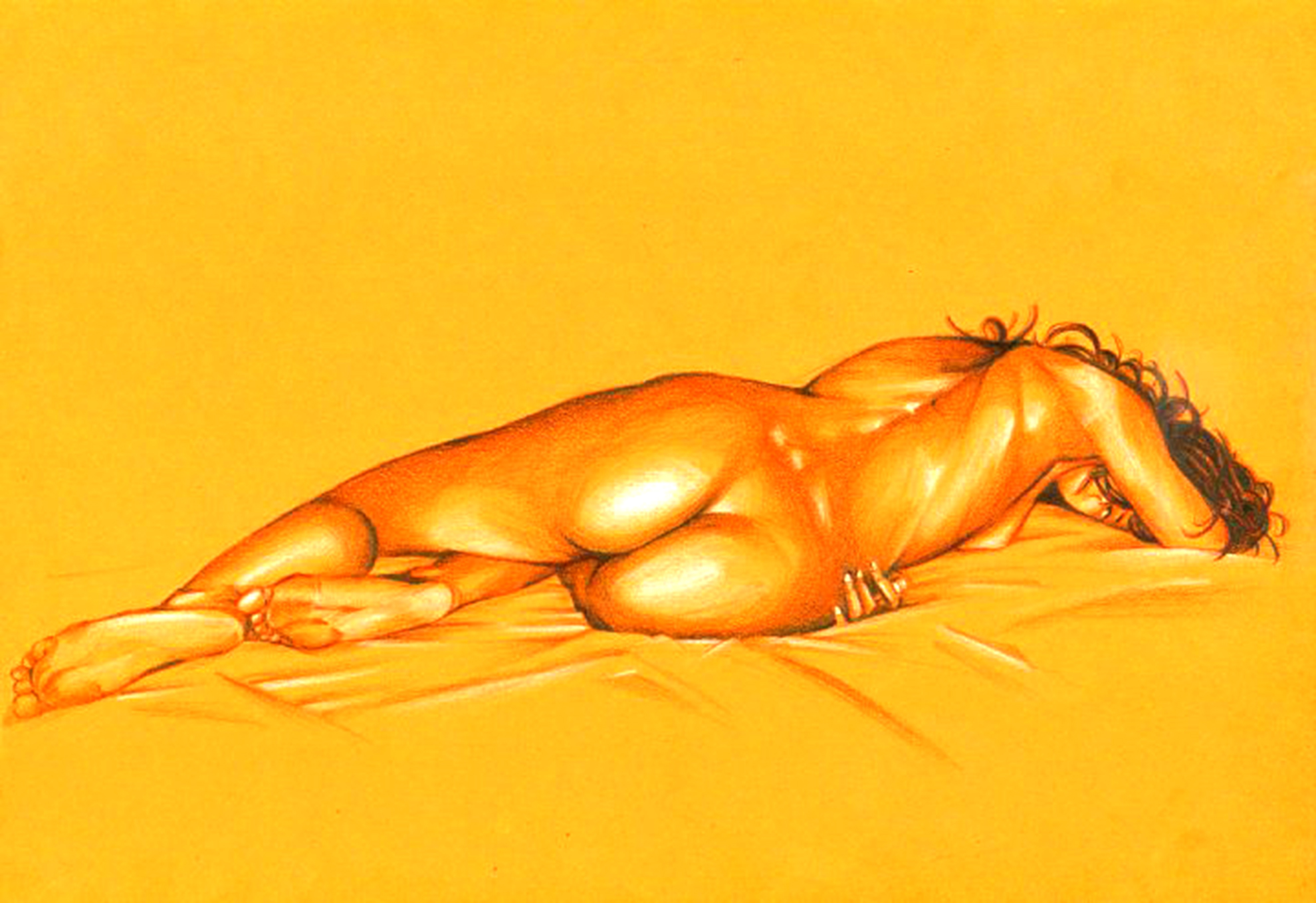 Croquis de nu crayon couleur sur canson brun