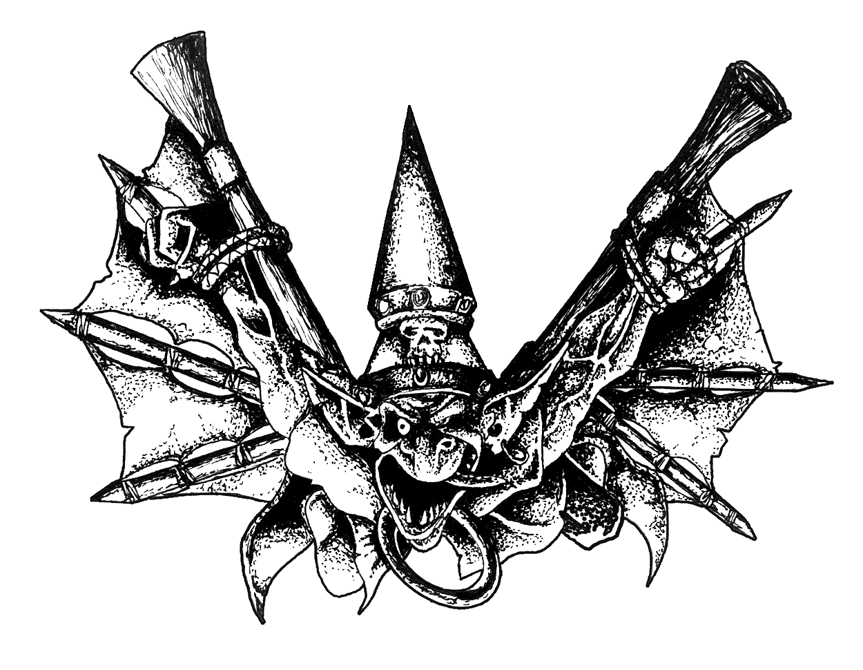 Goblin fou furieux sur machine volante – Illustration au stylo tubulaire ✍️🚀