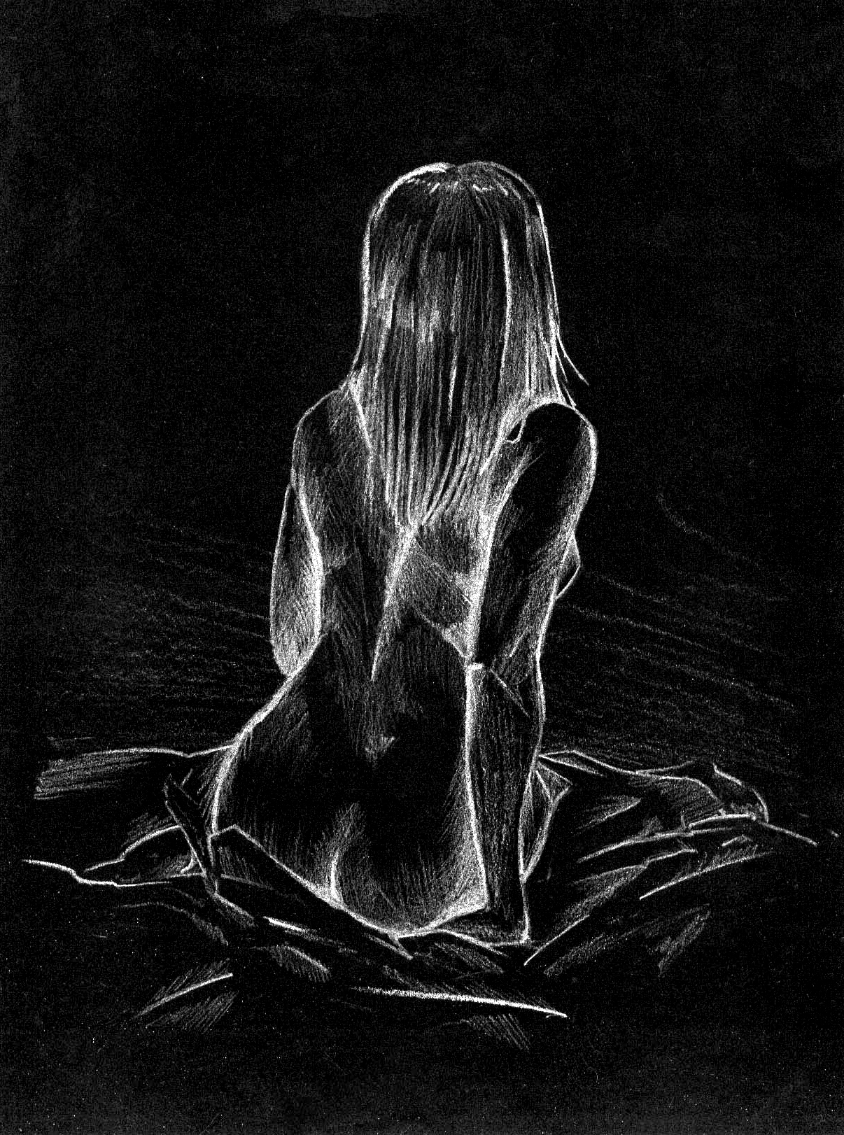 Croquis de nu : Crayon blanc sur Canson noir